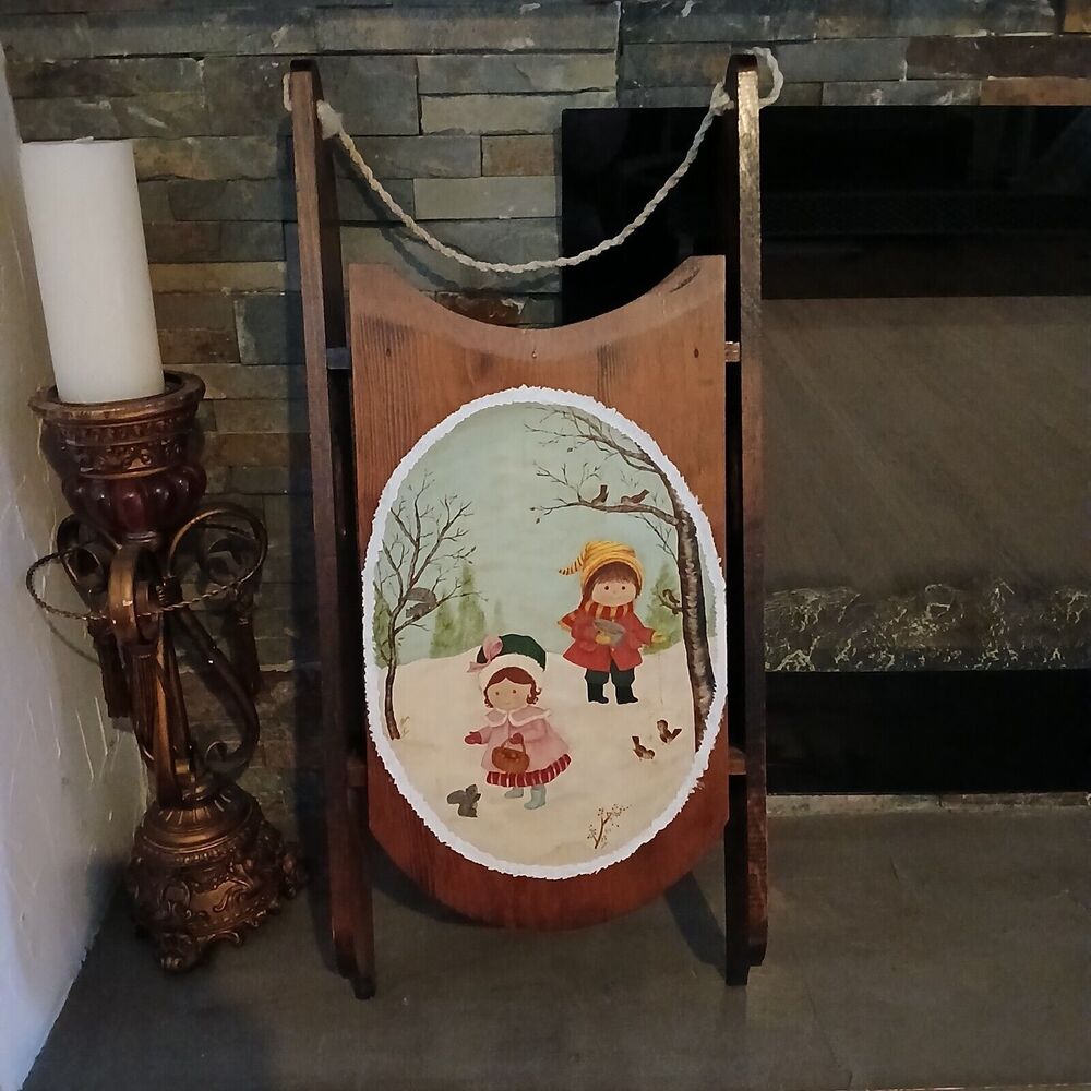 Vintage 24" Wooden Sleigh Sled Wall Hanging Holiday Christmas Decor